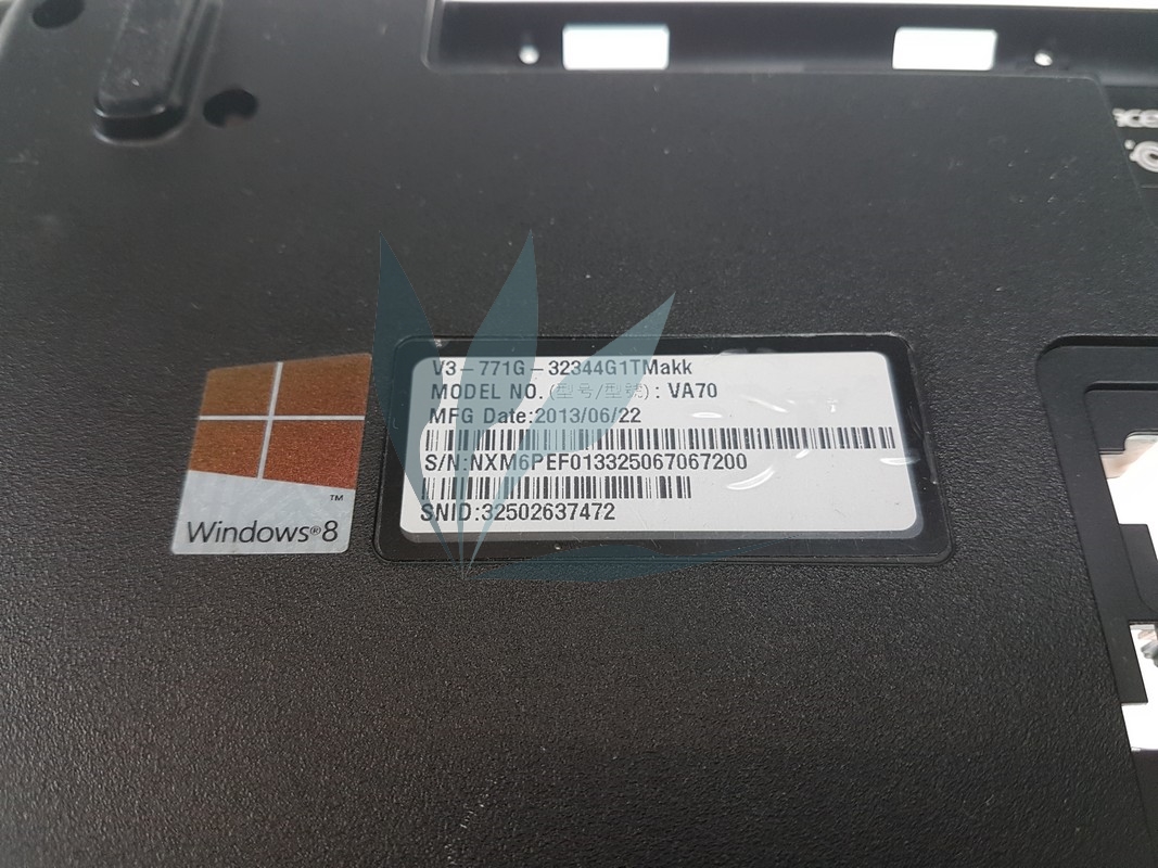 Plasturgie fond de caisse noire pour Acer Aspire V3-771G