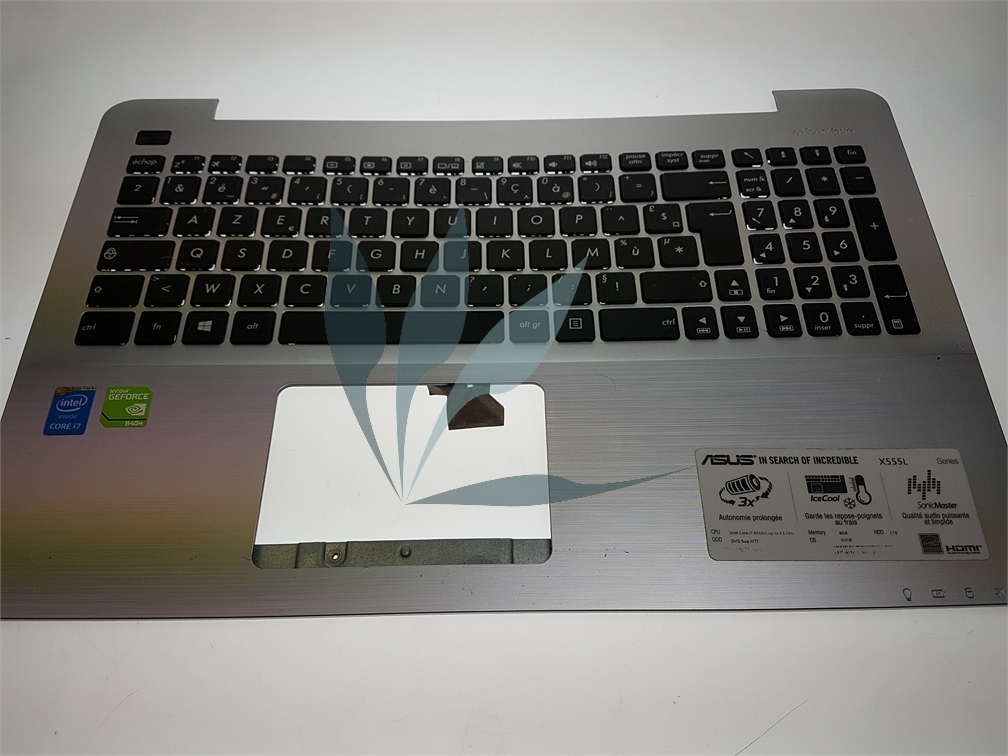 Clavier français avec repose poignets gris sans touchpad pour Asus X555LN