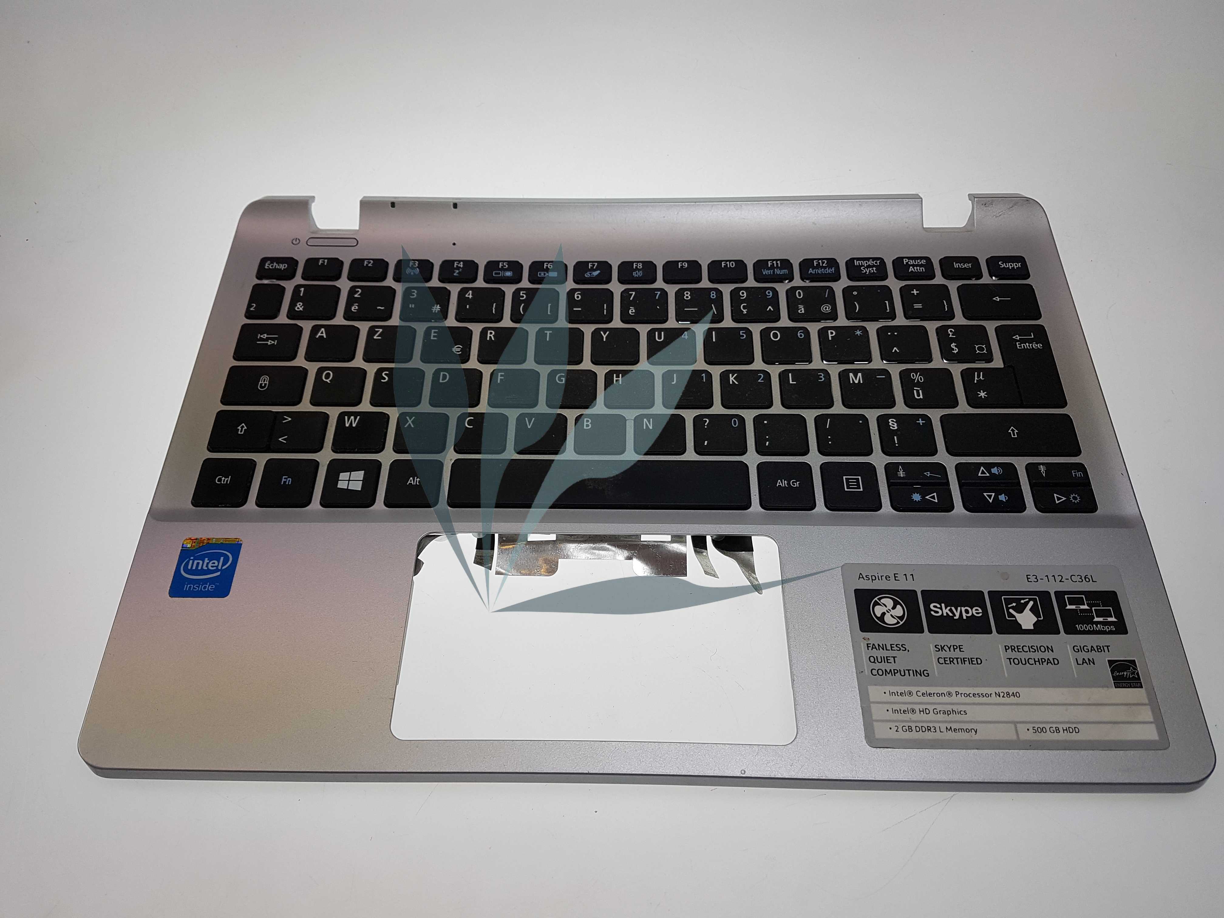 Repose poignets couleur argent avec clavier francais sans touchpad pour Acer Aspire E3-112