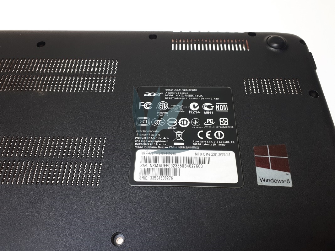 Plasturgie fond de caisse noire pour Acer Aspire V5-472P