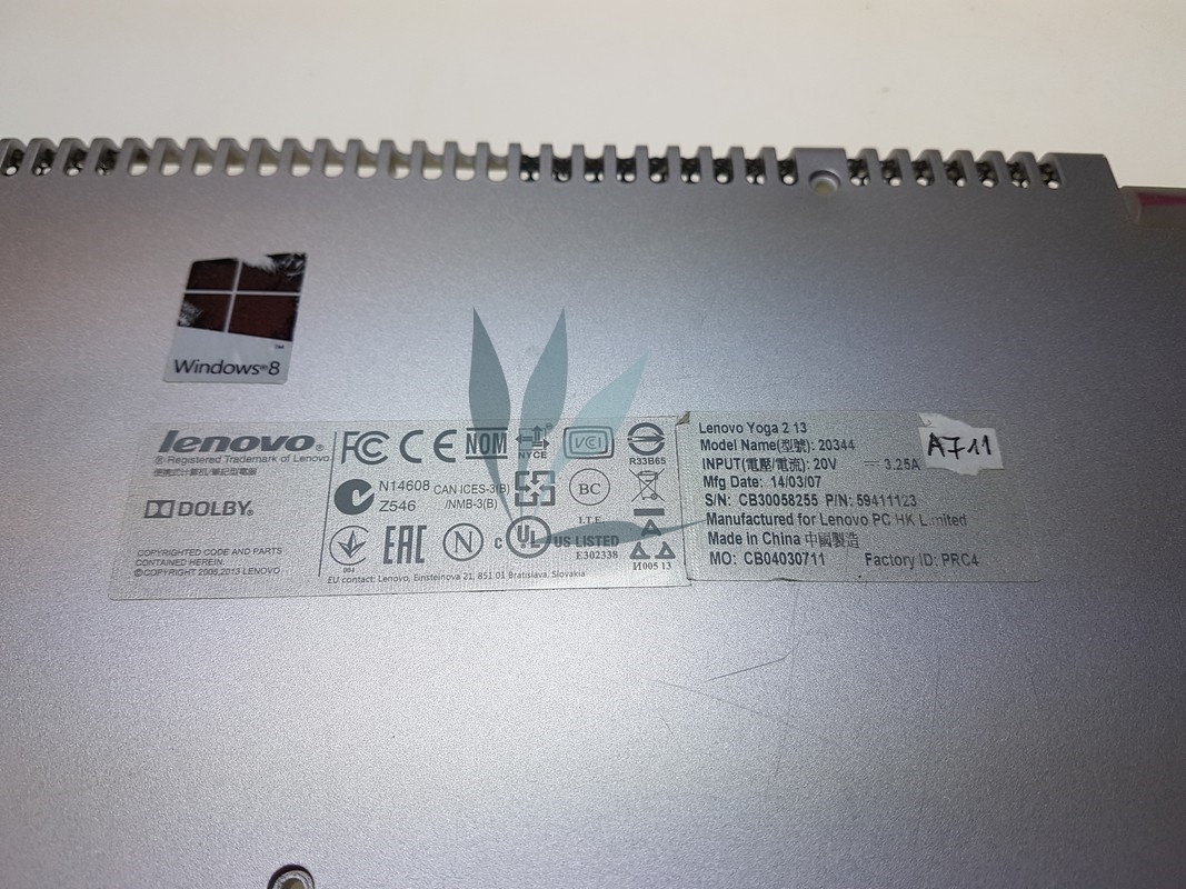 Fond de caisse gris pour Lenovo Yoga 2 13