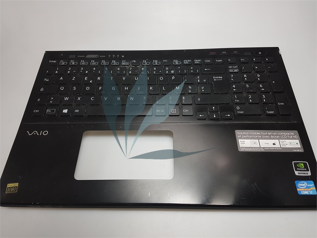 Repose-poignets noir avec clavier et interface d'empreinte digitale pour Sony SVS1513x9eb