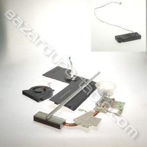 Kit pièces pour Toshiba Satellite C660-2D6 comprenant:
- Carte avec sortie USB
- Plasturgie cache vis
- Plasturgie cache principal
- Radiateur
- Ventilateur
- Haut-parleur
- Kit de visserie