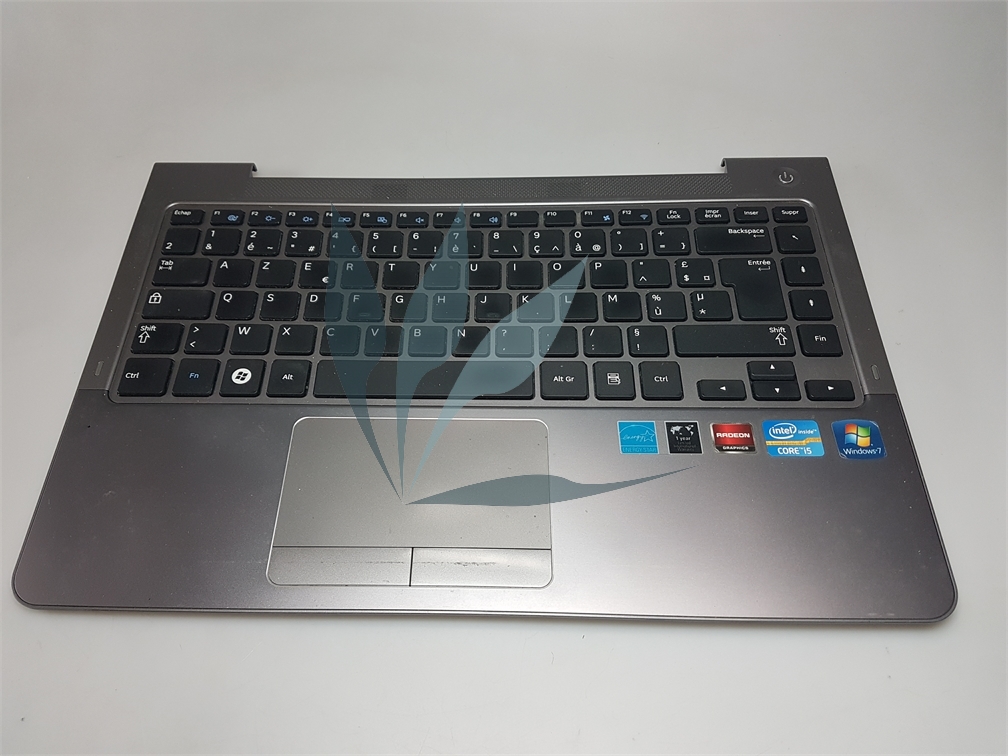 Clavier français avec repose poignets argenté et touchpad complet pour Samsung NP530U4B